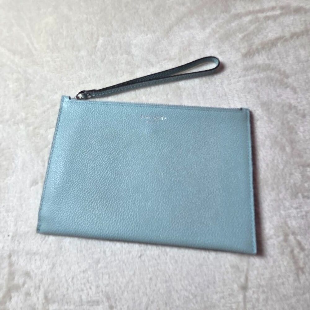 Kate Spade Pebbled Leather Small Margaux Zip Wristlet Hazy Light Blue PWRU7183